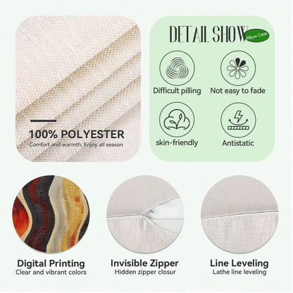 4pcs Bohemian Style Pillow Covers 45*45cm, Polyester Faux Linen Texture/Digital Printing/Hidden Zipper Closure/Stitched Craftsmanship, Protect Pillow Core/Style Replacement, Outdoor Patio Decoration/B