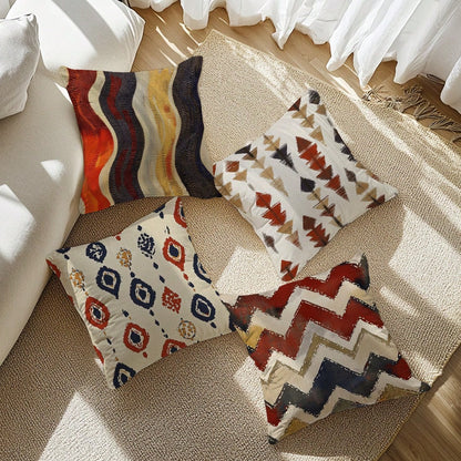 4pcs Bohemian Style Pillow Covers 45*45cm, Polyester Faux Linen Texture/Digital Printing/Hidden Zipper Closure/Stitched Craftsmanship, Protect Pillow Core/Style Replacement, Outdoor Patio Decoration/B