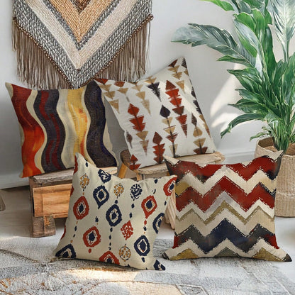 4pcs Bohemian Style Pillow Covers 45*45cm, Polyester Faux Linen Texture/Digital Printing/Hidden Zipper Closure/Stitched Craftsmanship, Protect Pillow Core/Style Replacement, Outdoor Patio Decoration/B