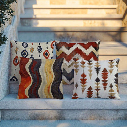 4pcs Bohemian Style Pillow Covers 45*45cm, Polyester Faux Linen Texture/Digital Printing/Hidden Zipper Closure/Stitched Craftsmanship, Protect Pillow Core/Style Replacement, Outdoor Patio Decoration/B