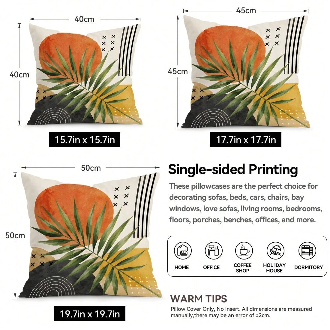 4pcs Bohemian Tropical Plant Pattern Single-Sided Printed Throw Pillow Covers/Cushion Covers, Multi-Scene Atmosphere Decorative Pillow Covers Suitable For Living Room Sofa Bedroom, Without Pillow Inse