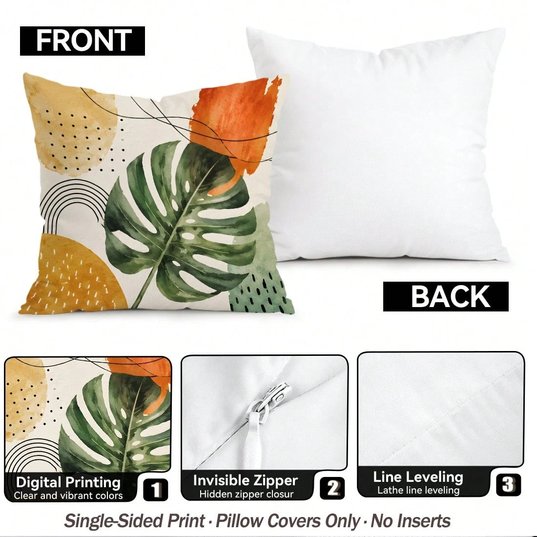 4pcs Bohemian Tropical Plant Pattern Single-Sided Printed Throw Pillow Covers/Cushion Covers, Multi-Scene Atmosphere Decorative Pillow Covers Suitable For Living Room Sofa Bedroom, Without Pillow Inse