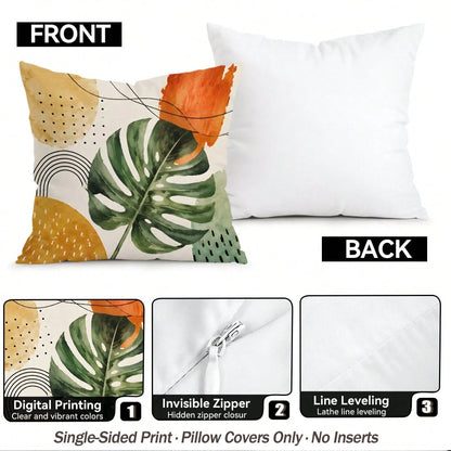 4pcs Bohemian Tropical Plant Pattern Single-Sided Printed Throw Pillow Covers/Cushion Covers, Multi-Scene Atmosphere Decorative Pillow Covers Suitable For Living Room Sofa Bedroom, Without Pillow Inse