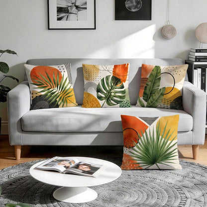 4pcs Bohemian Tropical Plant Pattern Single-Sided Printed Throw Pillow Covers/Cushion Covers, Multi-Scene Atmosphere Decorative Pillow Covers Suitable For Living Room Sofa Bedroom, Without Pillow Inse