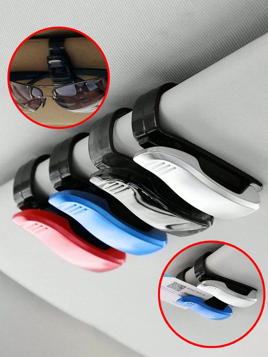 4Pcs Car Sun Visor Fashion Glasses Holder- Clip-On Eyeglass Hook With Bill/ Card Clip, Universal Organizer For Glasses, Parking Tickets & Documents, Perfect Car Interior Accessory