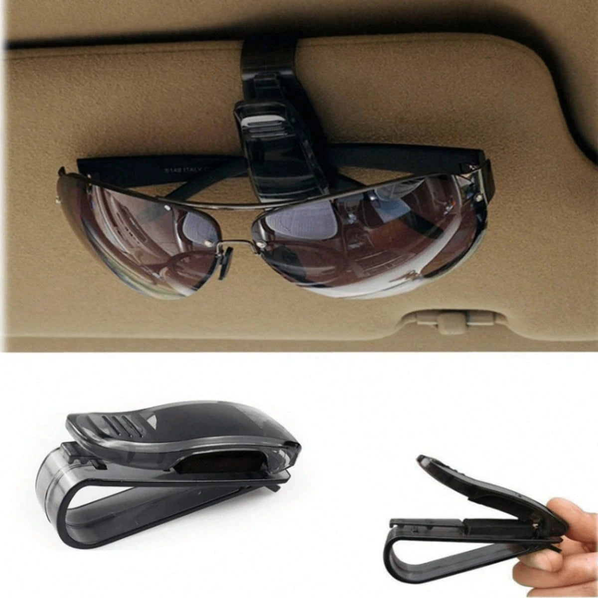 4Pcs Car Sun Visor Fashion Glasses Holder- Clip-On Eyeglass Hook With Bill/ Card Clip, Universal Organizer For Glasses, Parking Tickets & Documents, Perfect Car Interior Accessory
