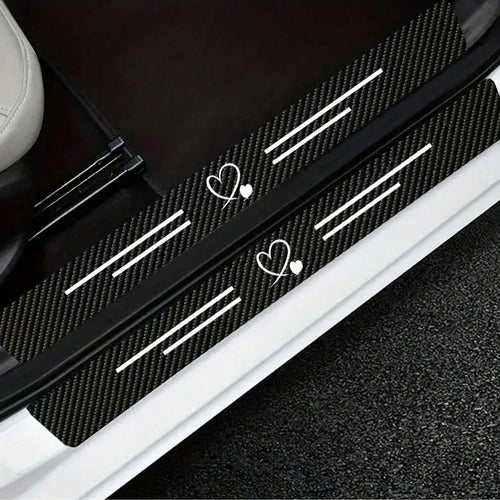 4pcs Carbon Fiber Car Door Sill Protectors, Self-Adhesive, Scratch-Proof & Waterproof. Universal For Sedans, SUVs, Trucks. Easy To Fit, Anti-Collision Door Threshold Decorative Strips For Car Interior