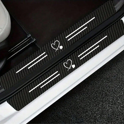 4pcs Carbon Fiber Car Door Sill Protectors, Self-Adhesive, Scratch-Proof & Waterproof. Universal For Sedans, SUVs, Trucks. Easy To Fit, Anti-Collision Door Threshold Decorative Strips For Car Interior