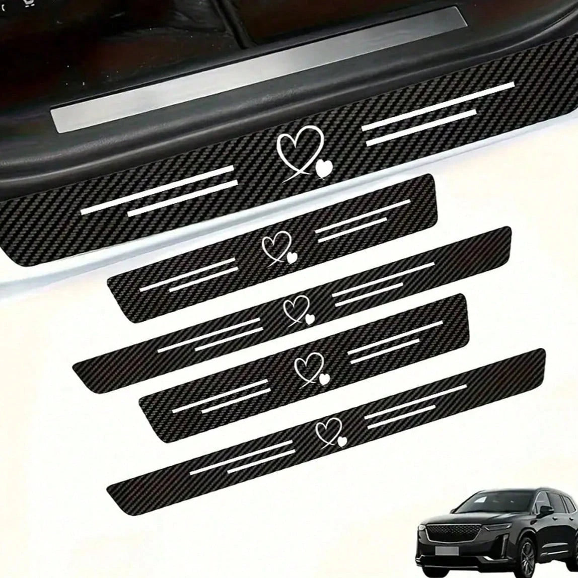 4pcs Carbon Fiber Car Door Sill Protectors, Self-Adhesive, Scratch-Proof & Waterproof. Universal For Sedans, SUVs, Trucks. Easy To Fit, Anti-Collision Door Threshold Decorative Strips For Car Interior