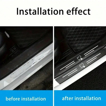 4pcs Carbon Fiber Car Door Sill Protectors, Self-Adhesive, Scratch-Proof & Waterproof. Universal For Sedans, SUVs, Trucks. Easy To Fit, Anti-Collision Door Threshold Decorative Strips For Car Interior