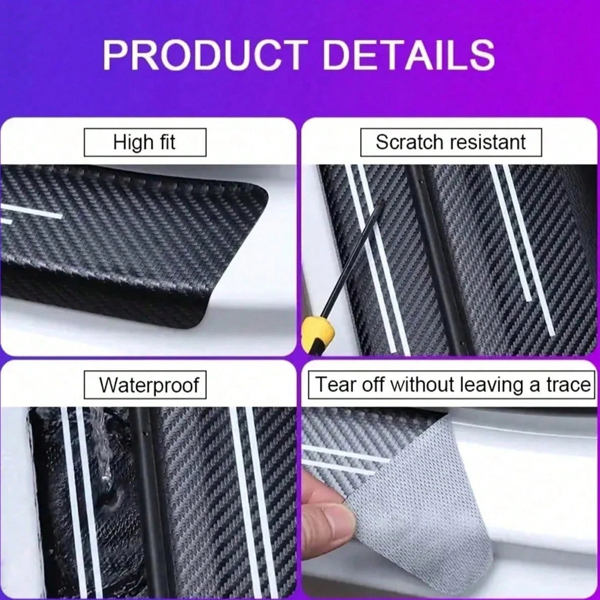 4pcs Carbon Fiber Car Door Sill Protectors, Self-Adhesive, Scratch-Proof & Waterproof. Universal For Sedans, SUVs, Trucks. Easy To Fit, Anti-Collision Door Threshold Decorative Strips For Car Interior