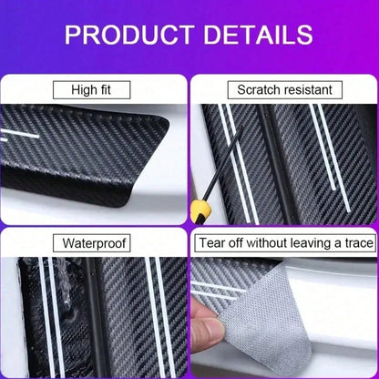 4pcs Carbon Fiber Car Door Sill Protectors, Self-Adhesive, Scratch-Proof & Waterproof. Universal For Sedans, SUVs, Trucks. Easy To Fit, Anti-Collision Door Threshold Decorative Strips For Car Interior