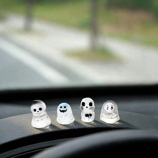 4pcs Creative Cute Transparent Ghost Car Dashboard Desktop Ornament DIY Car Interior Office Desk Computer Screen Decor Accessories