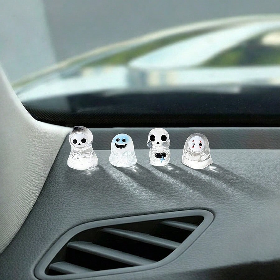 4pcs Creative Cute Transparent Ghost Car Dashboard Desktop Ornament DIY Car Interior Office Desk Computer Screen Decor Accessories