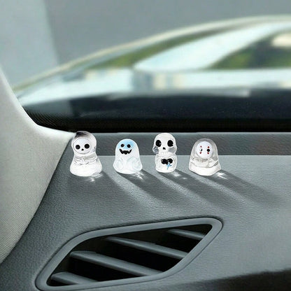 4pcs Creative Cute Transparent Ghost Car Dashboard Desktop Ornament DIY Car Interior Office Desk Computer Screen Decor Accessories