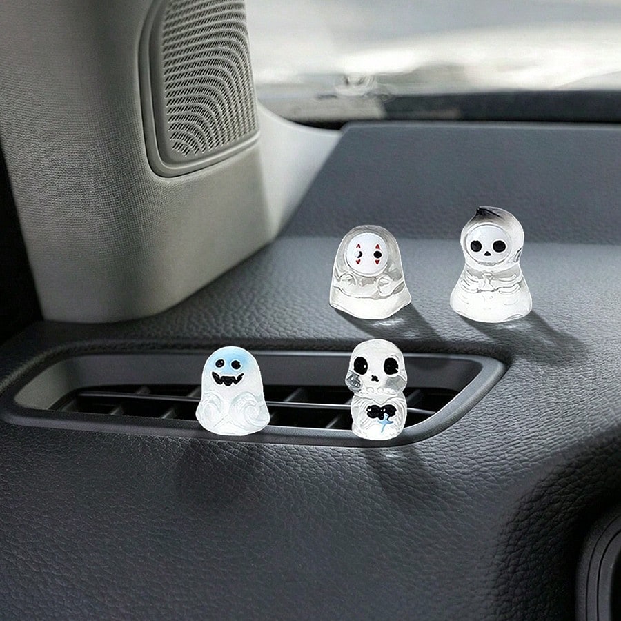 4pcs Creative Cute Transparent Ghost Car Dashboard Desktop Ornament DIY Car Interior Office Desk Computer Screen Decor Accessories