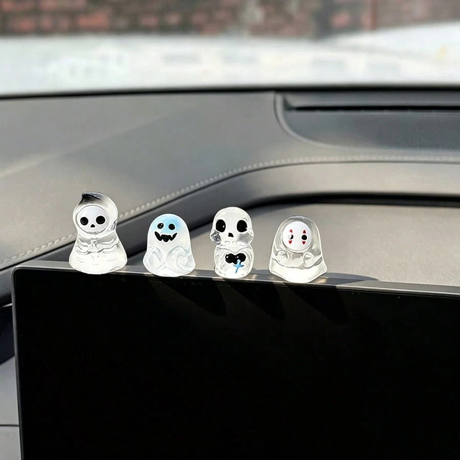 4pcs Creative Cute Transparent Ghost Car Dashboard Desktop Ornament DIY Car Interior Office Desk Computer Screen Decor Accessories