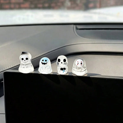4pcs Creative Cute Transparent Ghost Car Dashboard Desktop Ornament DIY Car Interior Office Desk Computer Screen Decor Accessories