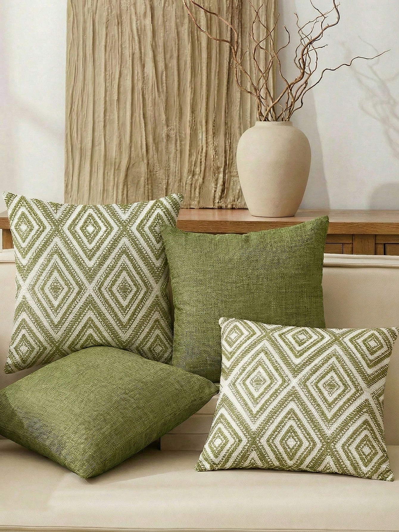 4pcs Decorative Pillow Covers, Geometric Pattern, 100% Hypoallergenic Polyester Fiber Cushion Covers, Vintage Linen Material, Hidden Zipper, Machine Washable, Minimalist Modern Line Design, Zipper Clo
