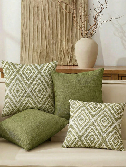 4pcs Decorative Pillow Covers, Geometric Pattern, 100% Hypoallergenic Polyester Fiber Cushion Covers, Vintage Linen Material, Hidden Zipper, Machine Washable, Minimalist Modern Line Design, Zipper Clo