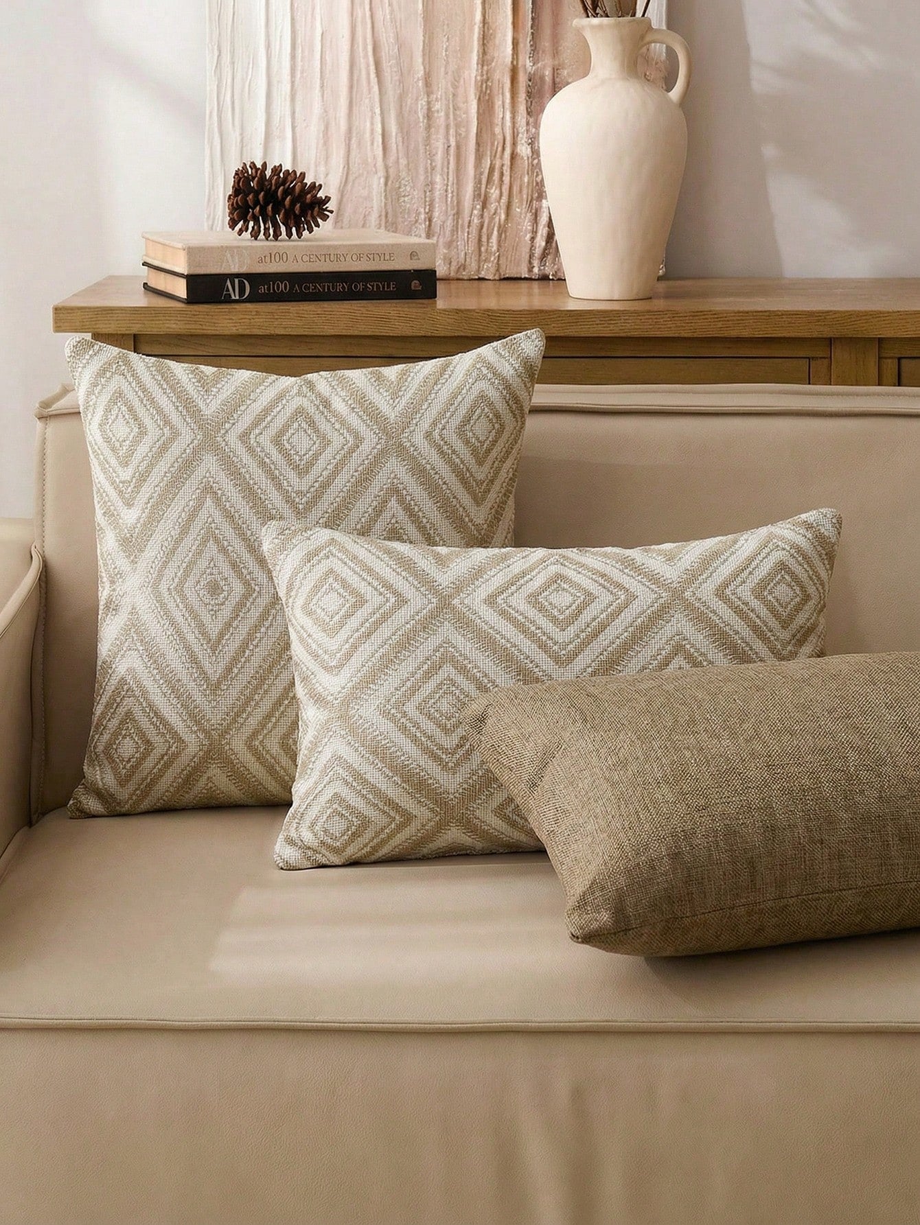 4pcs Decorative Pillow Covers, Geometric Pattern, 100% Hypoallergenic Polyester Fiber Cushion Covers, Vintage Linen Material, Hidden Zipper, Machine Washable, Minimalist Modern Line Design, Zipper Clo