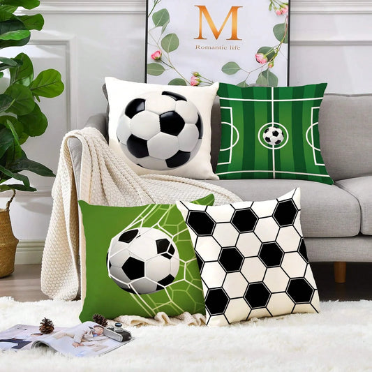 4pcs Football Field Printed Throw Pillow Covers, World Cup- Soft & Comfortable Polyester Cushion Covers, 45x45cm (17.72x17.72inch), Zipper Closure, Machine Washable, Suitable For Home Decor, Living R