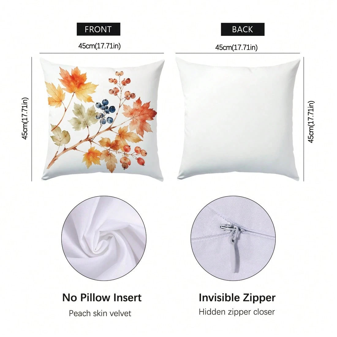 4pcs Minimalist Autumn Plant Berry Bird Pattern Cushion Covers, Single-Sided Printed Skin-Friendly Peach Skin Velvet Material, 45*45CM Throw Pillow Covers Suitable For Room Decor, Indoor Sofa Living R