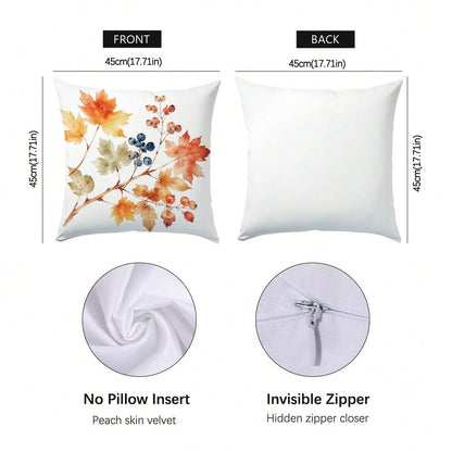 4pcs Minimalist Autumn Plant Berry Bird Pattern Cushion Covers, Single-Sided Printed Skin-Friendly Peach Skin Velvet Material, 45*45CM Throw Pillow Covers Suitable For Room Decor, Indoor Sofa Living R