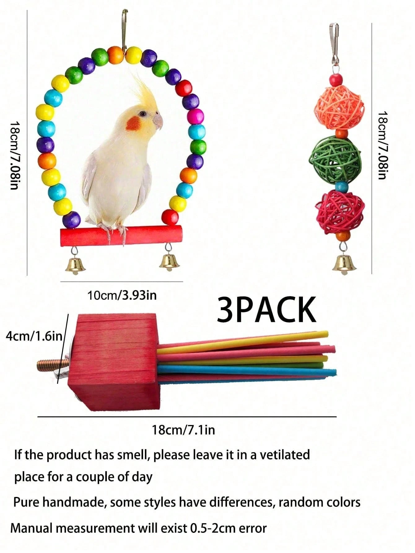 4pcs Parrot Bird Toy Set, Foraging Bird Toys, Bird Cage Training Toys, Colorful Chewing Hanging Bell, Hamster Climbing Ladder Swing Toys, Suitable For Macaws, Cockatoos, Lovebirds, Budgies, Random Col