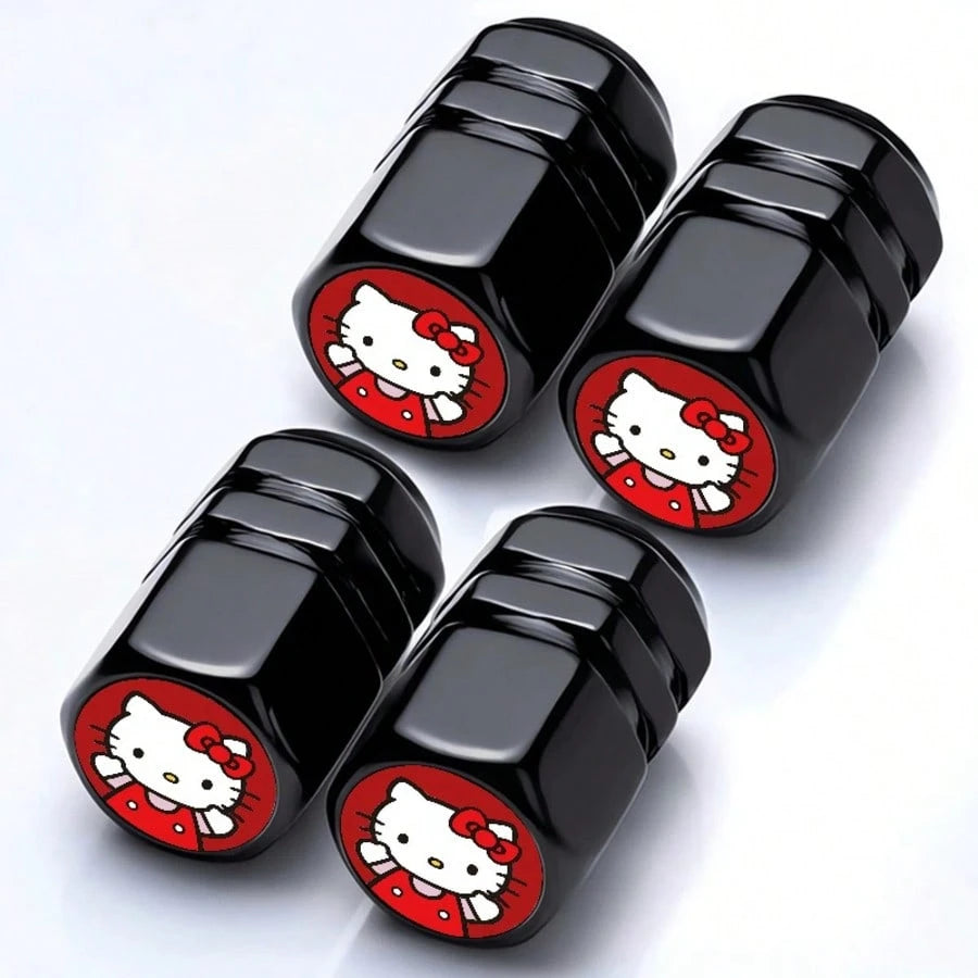 4pcs Sanrio Hello Kitty Tire Valve Stem Caps, Leak-Proof Stainless Steel Metal Caps, Suitable For Cars, Motorcycles And Bicycles, Dust-Proof Valve Stem Caps, Durable And Lightweight Wheel Accessories