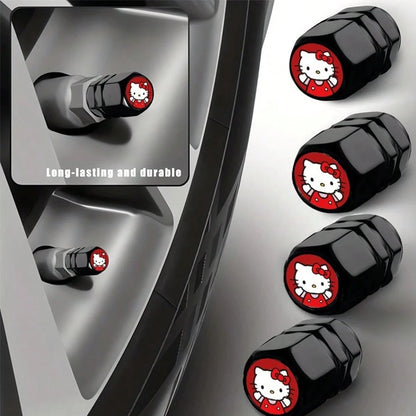 4pcs Sanrio Hello Kitty Tire Valve Stem Caps, Leak-Proof Stainless Steel Metal Caps, Suitable For Cars, Motorcycles And Bicycles, Dust-Proof Valve Stem Caps, Durable And Lightweight Wheel Accessories