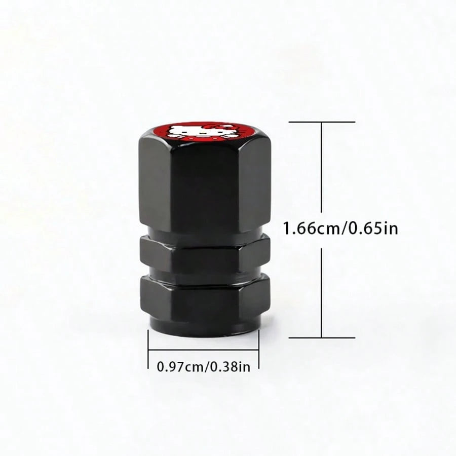 4pcs Sanrio Hello Kitty Tire Valve Stem Caps, Leak-Proof Stainless Steel Metal Caps, Suitable For Cars, Motorcycles And Bicycles, Dust-Proof Valve Stem Caps, Durable And Lightweight Wheel Accessories