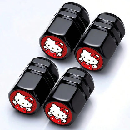 4pcs Sanrio Hello Kitty Tire Valve Stem Caps, Leak-Proof Stainless Steel Metal Caps, Suitable For Cars, Motorcycles And Bicycles, Dust-Proof Valve Stem Caps, Durable And Lightweight Wheel Accessories