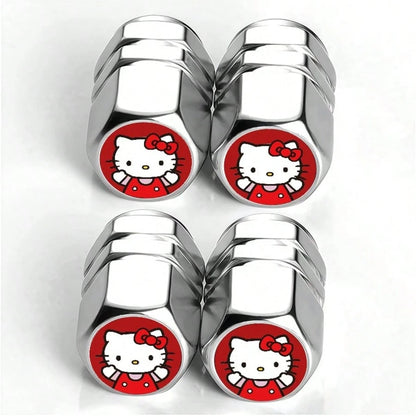 4pcs Sanrio Hello Kitty Tire Valve Stem Caps, Leak-Proof Stainless Steel Metal Caps, Suitable For Cars, Motorcycles And Bicycles, Dust-Proof Valve Stem Caps, Durable And Lightweight Wheel Accessories