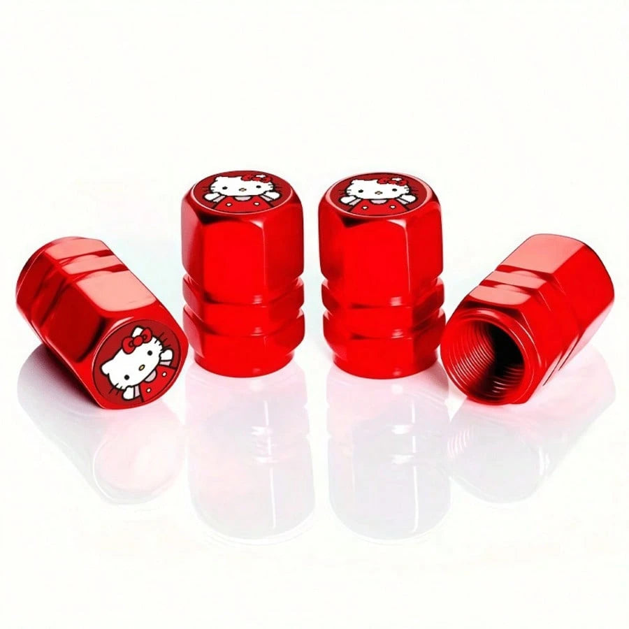 4pcs Sanrio Hello Kitty Tire Valve Stem Caps, Leak-Proof Stainless Steel Metal Caps, Suitable For Cars, Motorcycles And Bicycles, Dust-Proof Valve Stem Caps, Durable And Lightweight Wheel Accessories