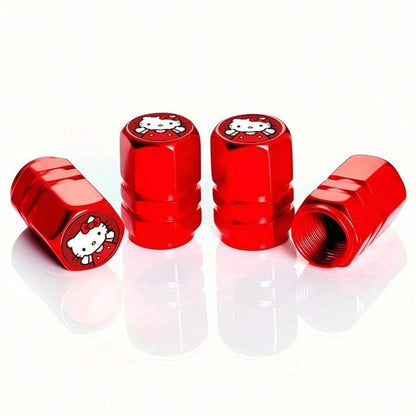 4pcs Sanrio Hello Kitty Tire Valve Stem Caps, Leak-Proof Stainless Steel Metal Caps, Suitable For Cars, Motorcycles And Bicycles, Dust-Proof Valve Stem Caps, Durable And Lightweight Wheel Accessories