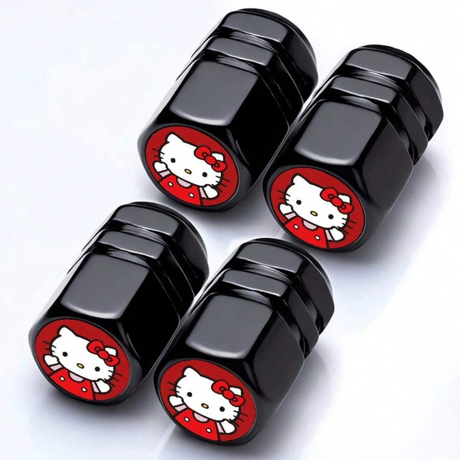 4pcs Sanrio Hello Kitty Tire Valve Stem Caps, Leak-Proof Stainless Steel Metal Caps, Suitable For Cars, Motorcycles And Bicycles, Dust-Proof Valve Stem Caps, Durable And Lightweight Wheel Accessories