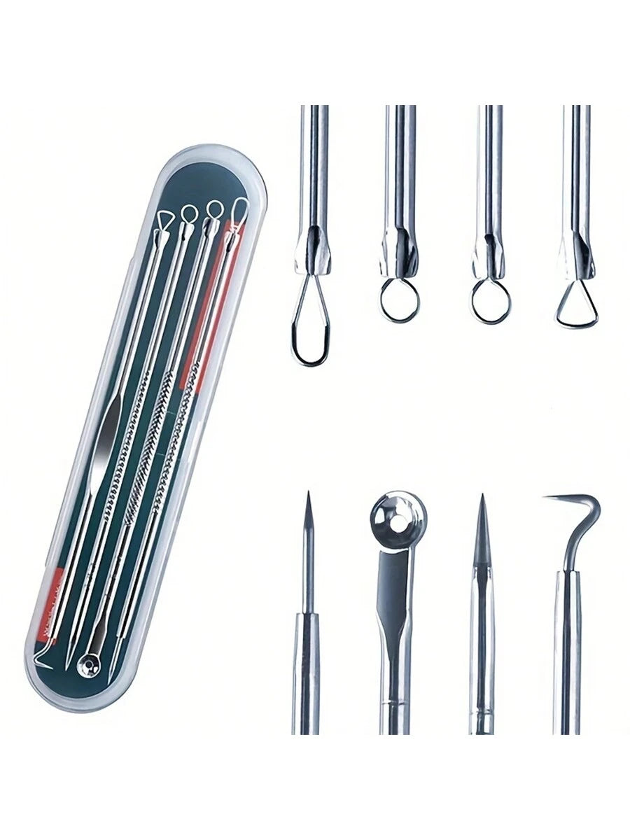 4pcs/Set Acne Removal Kit, Blackhead Remover Tool Set, Pimple Extractor, Blemish Treatment, Clean Pores, Needle/Hook,Blackhead Remover,Beauty,Skin Care Products,Spa,Self Care,Skin Care Tools,Face Care
