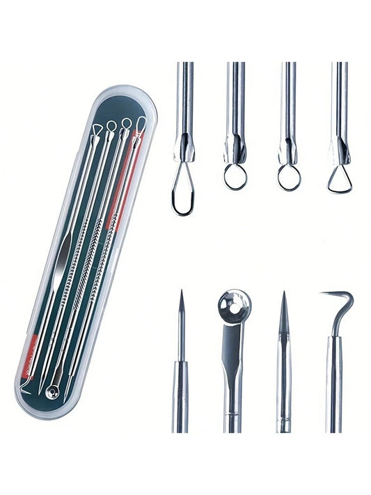 4pcs/Set Acne Removal Kit, Blackhead Remover Tool Set, Pimple Extractor, Blemish Treatment, Clean Pores, Needle/Hook,Blackhead Remover,Beauty,Skin Care Products,Spa,Self Care,Skin Care Tools,Face Care