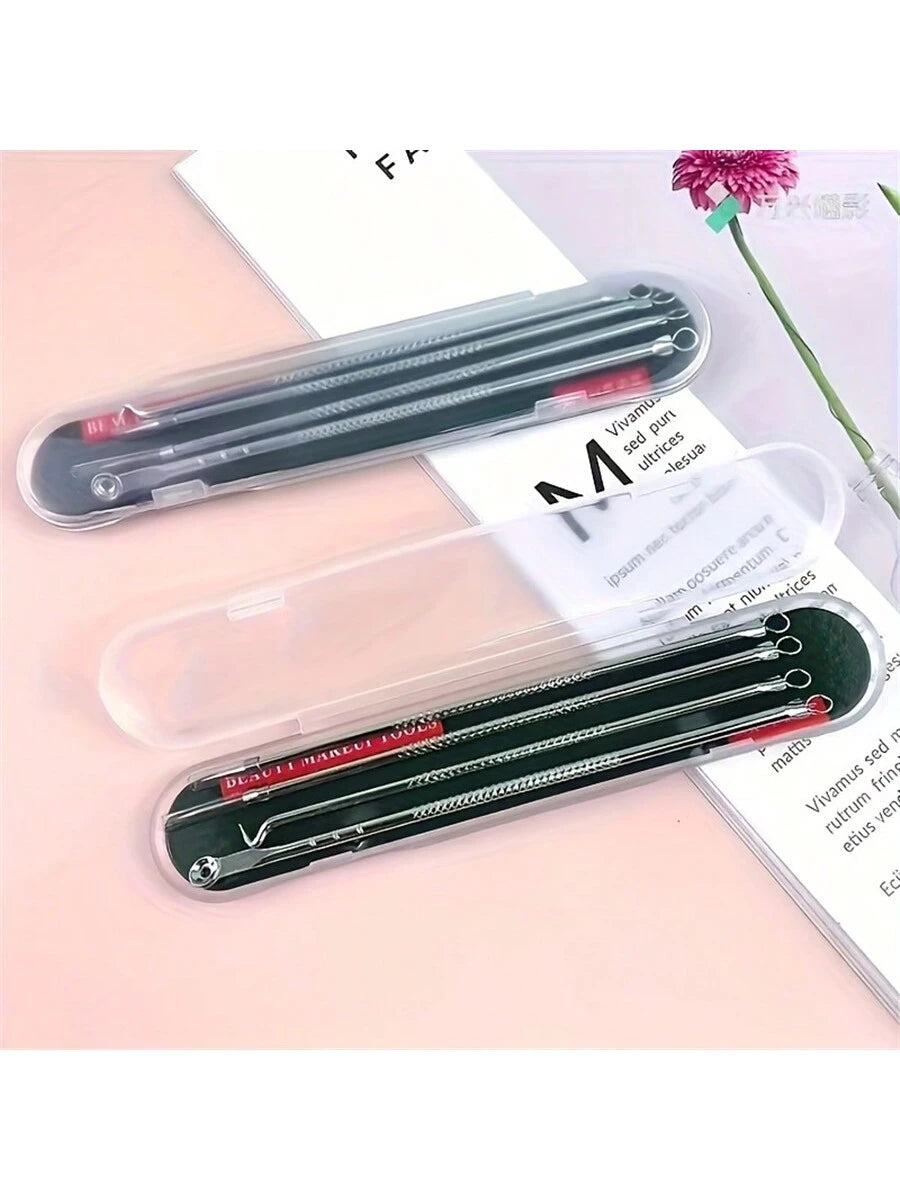 4pcs/Set Acne Removal Kit, Blackhead Remover Tool Set, Pimple Extractor, Blemish Treatment, Clean Pores, Needle/Hook,Blackhead Remover,Beauty,Skin Care Products,Spa,Self Care,Skin Care Tools,Face Care