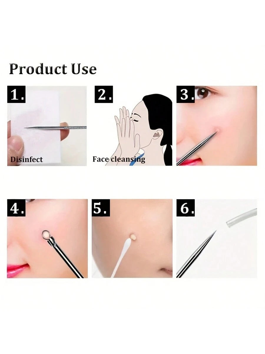 4pcs/Set Acne Removal Kit, Blackhead Remover Tool Set, Pimple Extractor, Blemish Treatment, Clean Pores, Needle/Hook,Blackhead Remover,Beauty,Skin Care Products,Spa,Self Care,Skin Care Tools,Face Care