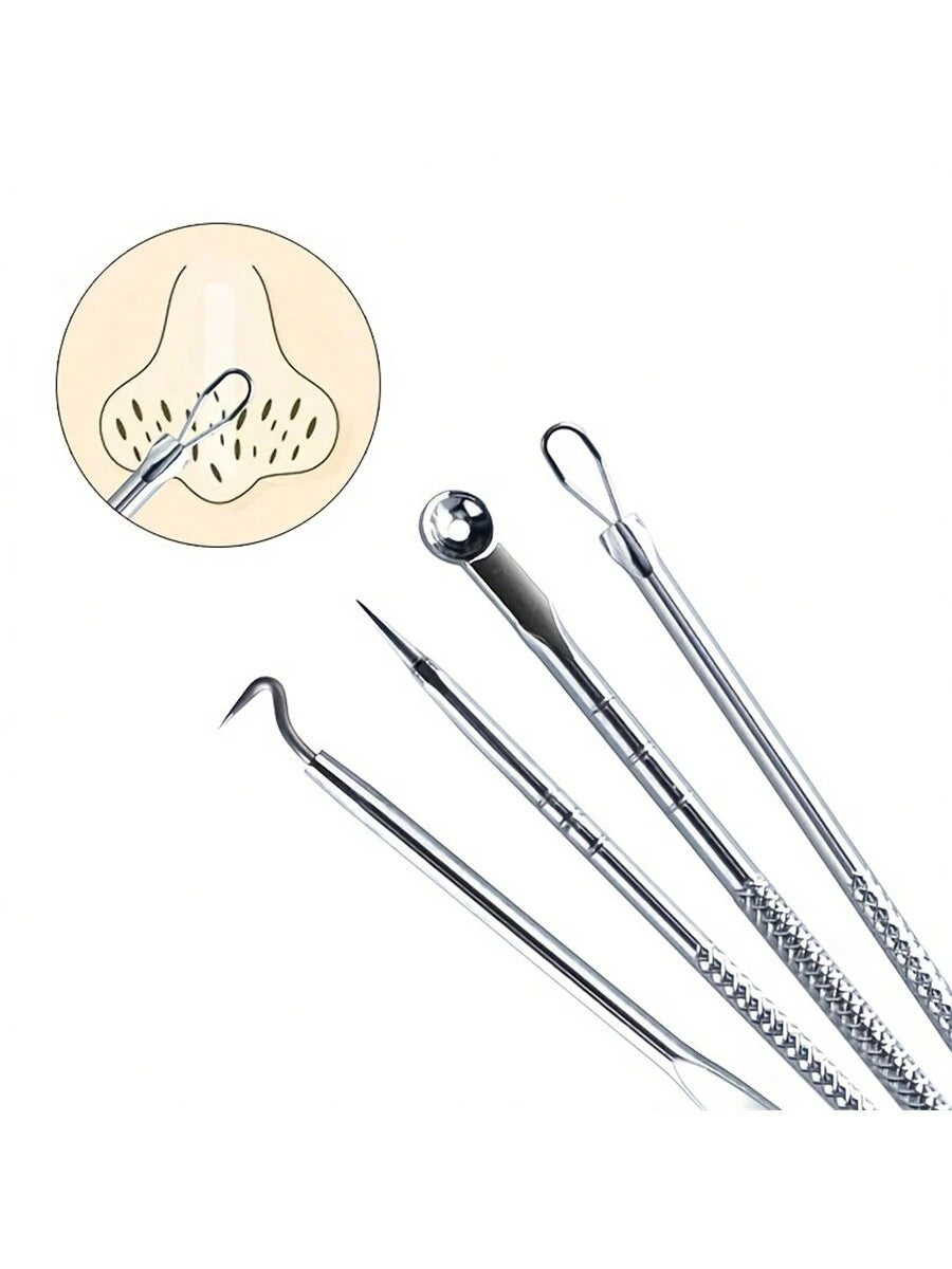 4pcs/Set Acne Removal Kit, Blackhead Remover Tool Set, Pimple Extractor, Blemish Treatment, Clean Pores, Needle/Hook,Blackhead Remover,Beauty,Skin Care Products,Spa,Self Care,Skin Care Tools,Face Care