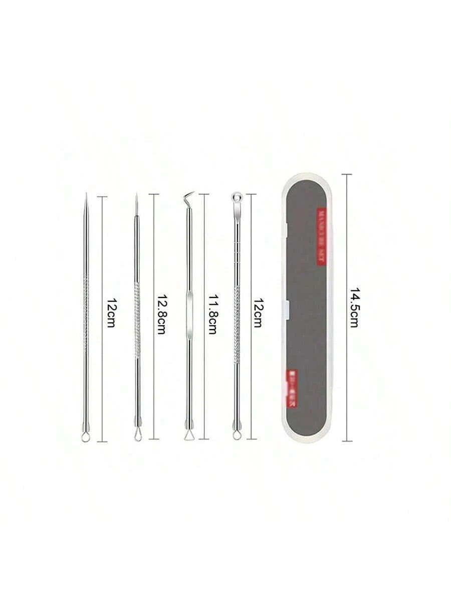 4pcs/Set Acne Removal Kit, Blackhead Remover Tool Set, Pimple Extractor, Blemish Treatment, Clean Pores, Needle/Hook,Blackhead Remover,Beauty,Skin Care Products,Spa,Self Care,Skin Care Tools,Face Care