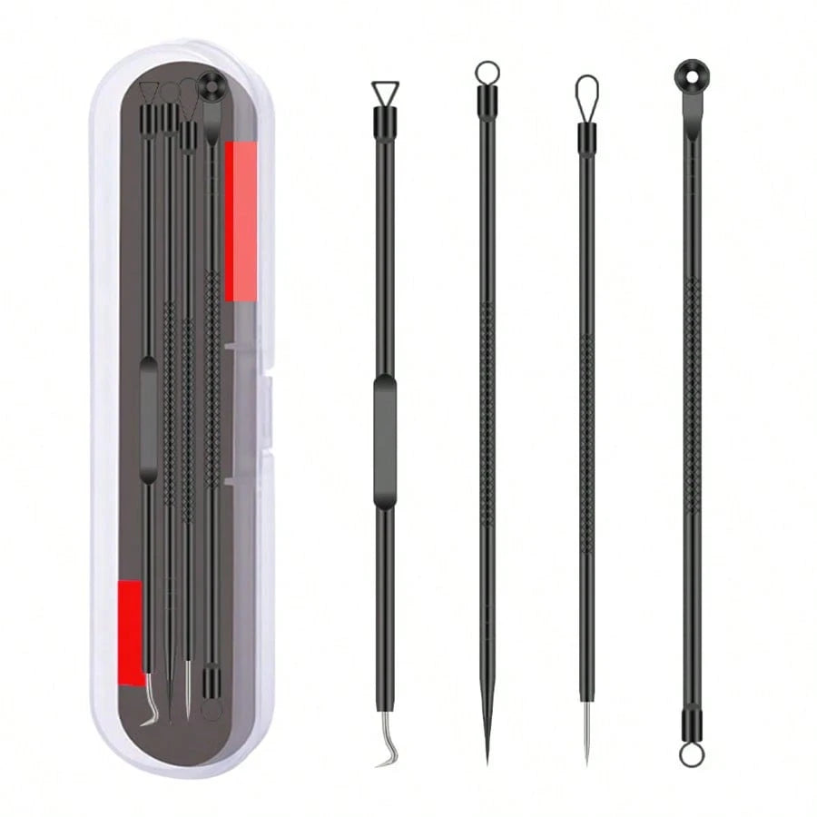 4pcs/Set Acne Removal Kit, Blackhead Remover Tool Set, Pimple Extractor, Blemish Treatment, Clean Pores, Needle/Hook,Blackhead Remover,Beauty,Skin Care Products,Spa,Self Care,Skin Care Tools,Face Care