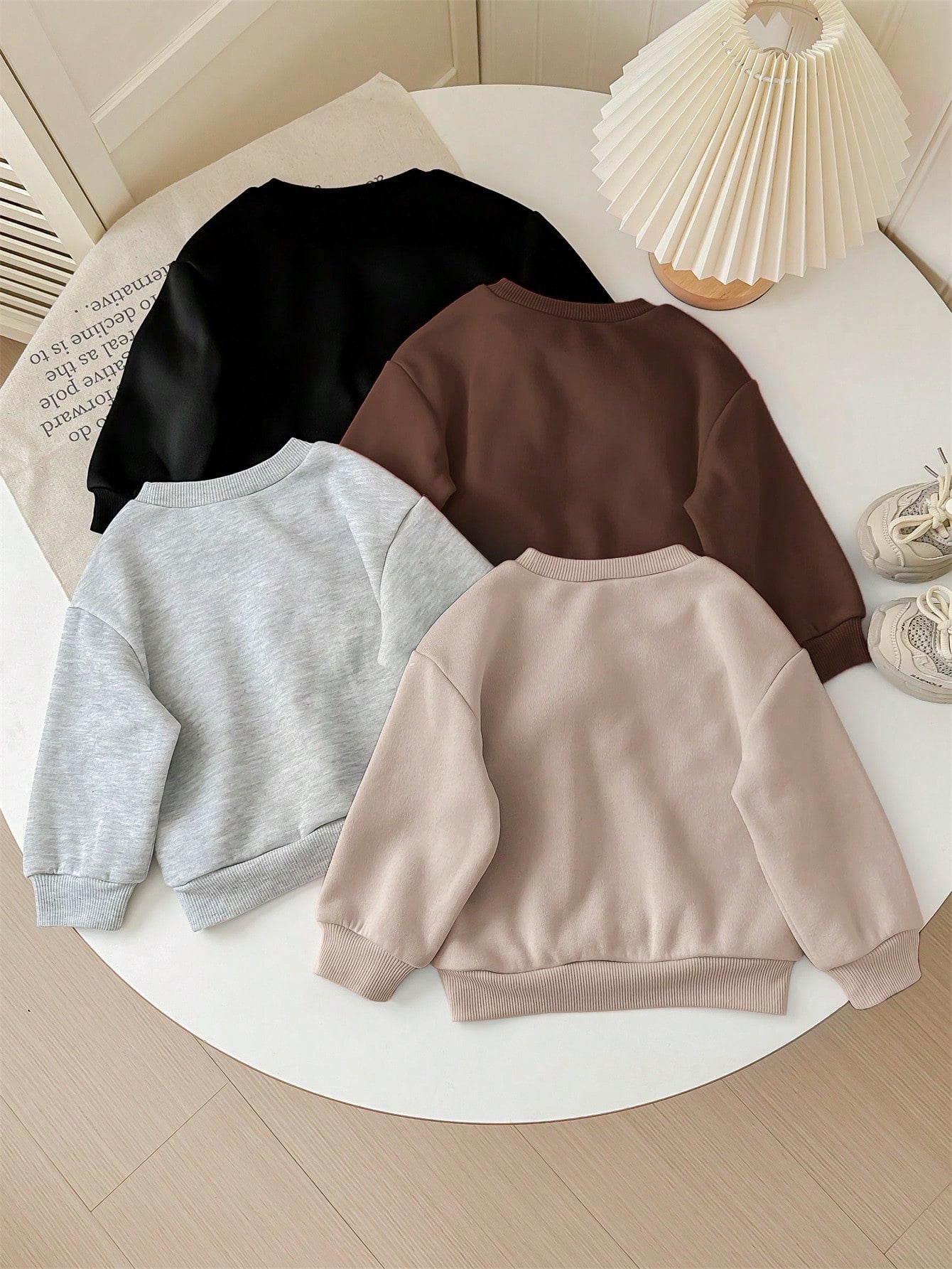 4pcs/Set Cute Solid Color Thermal Lined Long Sleeve Sweatshirt For Baby Girls, Autumn/Winter Fall