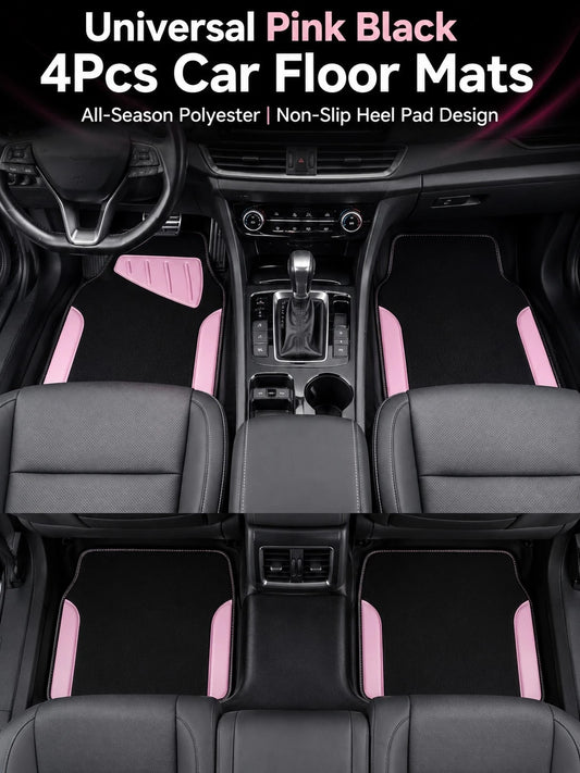 4pcs Set Patterned Car Floor Mats, Simple & Fashionable, Washable, Interior Protection, Suitable For Sedan, Hatchback And SUV, All-Season Use, Essential For Car Owners