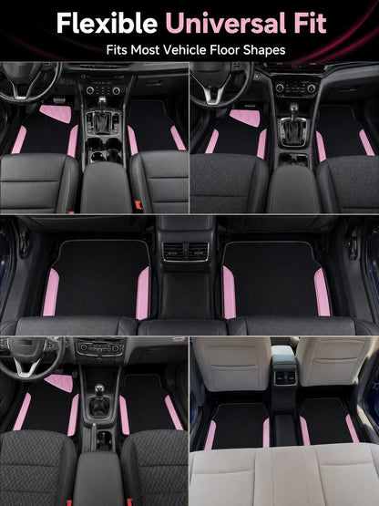 4pcs Set Patterned Car Floor Mats, Simple & Fashionable, Washable, Interior Protection, Suitable For Sedan, Hatchback And SUV, All-Season Use, Essential For Car Owners