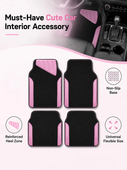 4pcs Set Patterned Car Floor Mats, Simple & Fashionable, Washable, Interior Protection, Suitable For Sedan, Hatchback And SUV, All-Season Use, Essential For Car Owners
