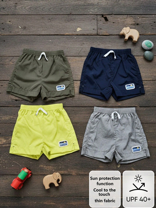 4pcs/Set Toddler Infant Baby Boys Casual Elastic Waist Shorts Sun Protection UPF 40+ Cooling Touch Embroidered Patch Drawstring Design Versatile Style