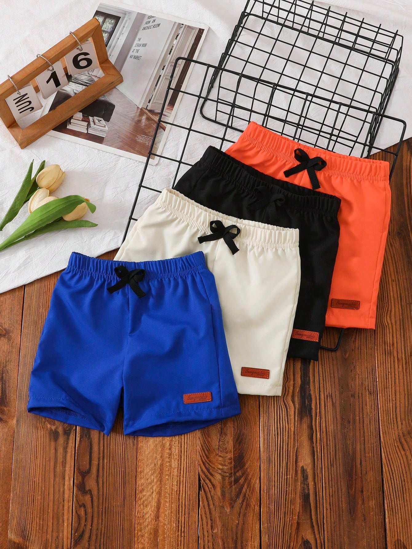4pcs/Set Toddler Infant Baby Boys Casual Elastic Waist Shorts Sun Protection UPF 40+ Cooling Touch Embroidered Patch Drawstring Design Versatile Style